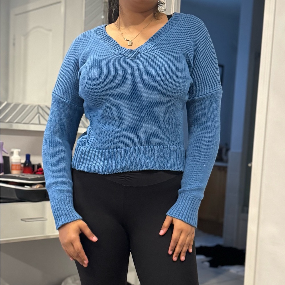Blue V-Neck Women's Sweater
